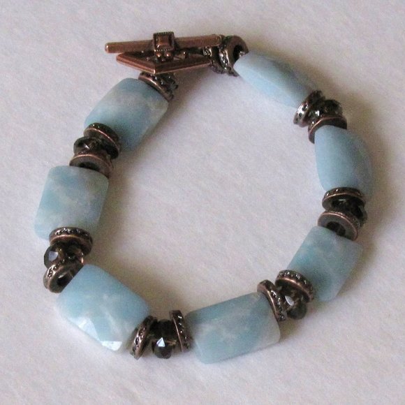 7.25" Amazonite, Smoky Quartz, & Copper Artisan Bracelet - Picture 2 of 7